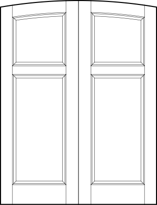pair of stile and rail front entry door with common arch top, top arched square and large bottom rectangle sunken panels