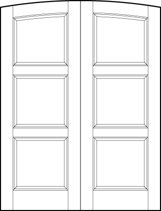 pair of stile and rail interior door with common arch top and three sunken square panels with top curved arch