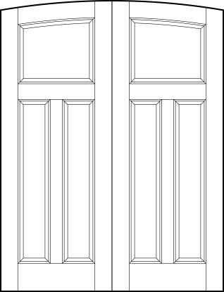 pair of interior flat panel doors with common arch, curved arch top square and sunken vertical tall bottom rectangles