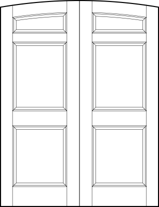 pair of interior flat panel doors with common arch top, small top rectangle and two square sunken bottom panels