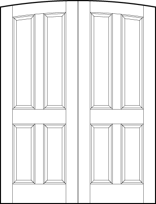 pair of interior flat panel doors with common arch top, two top curved vertical and two bottom sunken panels