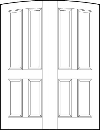 pair of front entry flat panel doors with common arch top, two top curved vertical and two bottom sunken panels