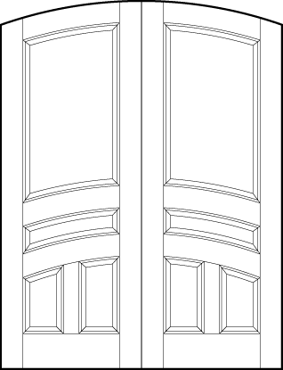 pair of stile and rail interior wood doors with common arch top and four arched sunken panels