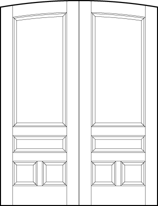 pair of stile and rail interior wood doors with common arch top and four sunken panels