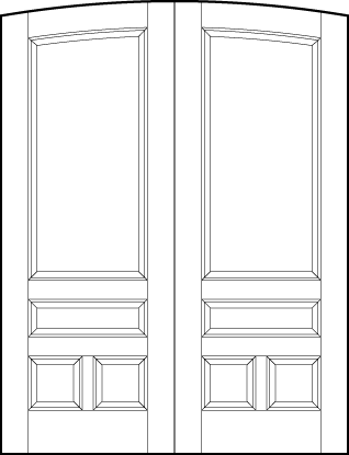 pair of stile and rail front entry wood doors with common arch top and four sunken panels