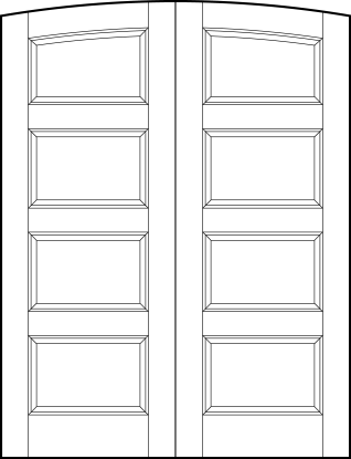 pair of stile and rail interior wood doors with common arch top and four equal sized sunken panels