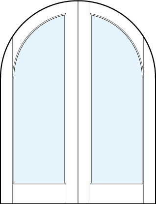 pair of interior glass french doors with common radius top and one solid glass insert