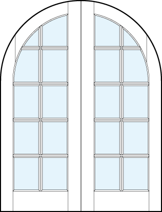 pair of interior glass french doors with common radius top true divided lites for ten glass panels