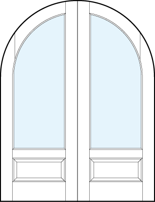 pair of interior glass french doors with common circle top and raised bottom panel