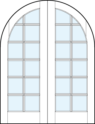 pair of interior glass french doors with common radius top and square true divided lites design