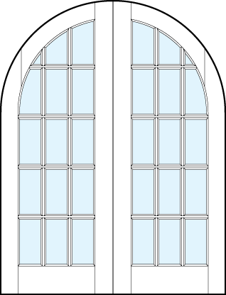 pair of interior french style glass doors with common radius top arch and 15 section square true divided lites