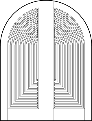 pair of stile and rail art deco custom interior doors with common radius top forced perspective tambour 