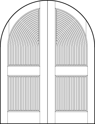 pair of stile and rail art deco custom interior doors with common radius arch top and two vertical tambour panels