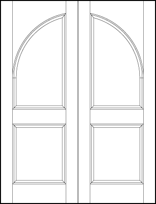 pair of interior custom panel doors with common arch, rectangle panel with arch on top and small square on bottom