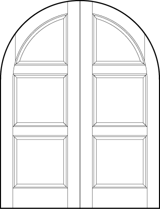 pair of interior flat panel doors with common radius top and three square sunken panels with half circle top