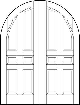 pair of custom panel interior doors with common radius top and six vertical sunken panels