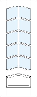 French glass door with arched true divided lites and arched bottom raised panel