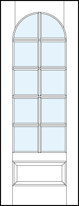 interior glass french doors with ten true divided lites, tall rounded top panel and bottom raised panel