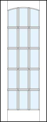 Front entry french style glass doors with 15 section square true divided lites design and curved arch top