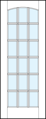 front entry glass french doors with 18 true divided lites and slight curved top arch