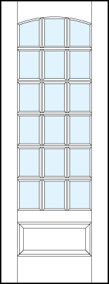 interior glass french doors with 18 true divided lites, slight curved top arch and raised bottom panel