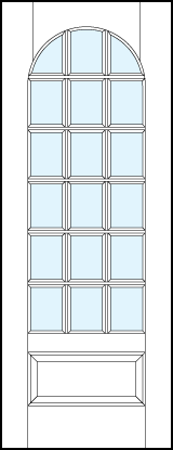 interior glass french doors with 18 true divided lites, half circle top arch and bottom raised panel