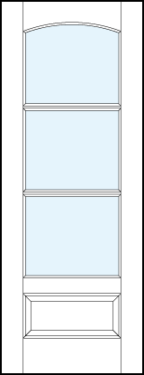 modern interior french doors with three horizontal true divided lites, curved arch top and bottom raised panel