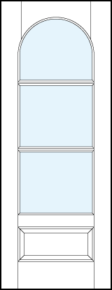 modern front entry french doors with three horizontal true divided lites, half circle top and bottom raised panel