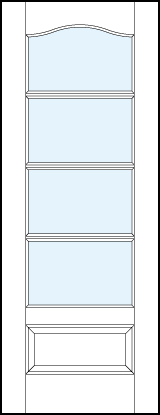 interior glass french doors with four horizontal true divided lites, cathedral arch top and raised bottom panel