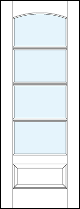 interior glass french doors with four horizontal true divided lites, curved arch top & bottom raised panel