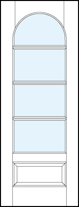 front entry glass french doors with four horizontal true divided lites and half circle top and raised panel