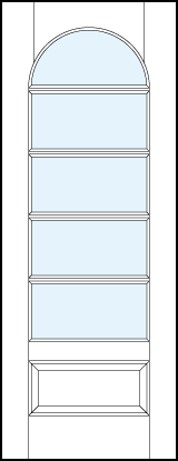 modern interior glass french doors with five horizontal true divided lites, half circle arch top & bottom panel