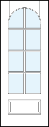 custom interior glass french doors with eight true divided lites, half circle top and bottom raised panel