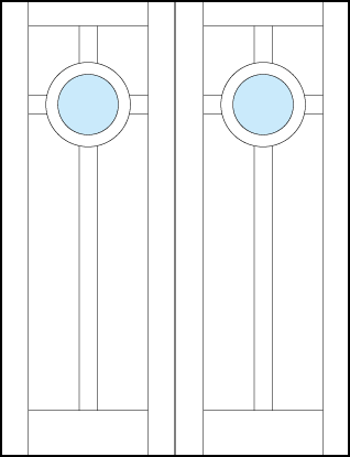 pair of custom Art Deco interior doors with round glass panel on top