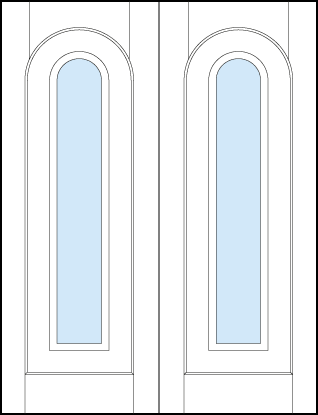 pair of stile and rail custom art deco interior doors with a narrow stile and full lite with radius top arch