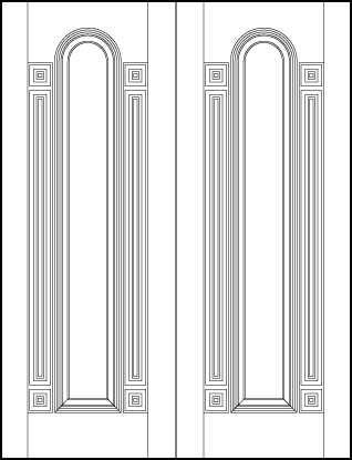 pair of custom stile and rail art deco interior doors with raised decorative radius top panels