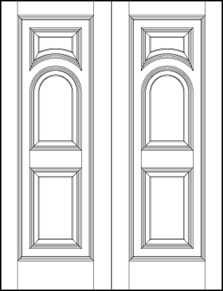 pair of custom stile and rail art deco interior doors with three forced perspective decorative panels