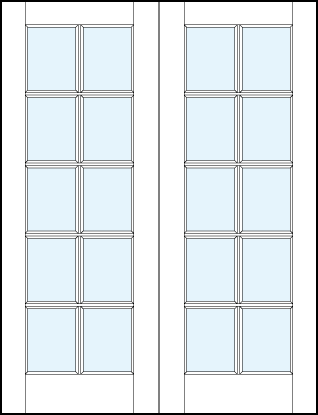 pair of interior glass french doors with ten square panes with true divided lites