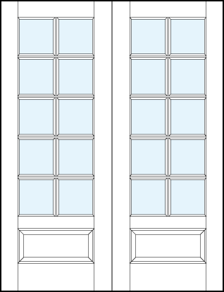 pair of interior glass french doors with square true divided lites and bottom raised panel
