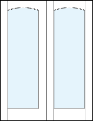 pair of interior glass french doors with one solid glass insert and rounded arch top panel