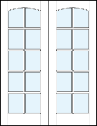 French glass front door with ten square true divided lites and slight rounded top panel arch pair