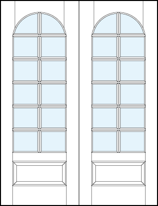 pair of interior modern french doors with raised bottom panel and radius top and square true divided lites
