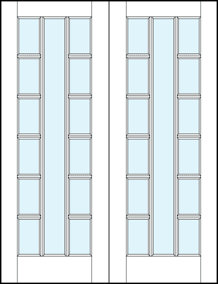 pair of interior french doors with glass center vertical divider with two side glass panels and true divided lites