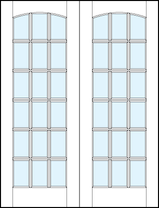 pair of interior glass french doors with 18 true divided lites and slight curved top arch