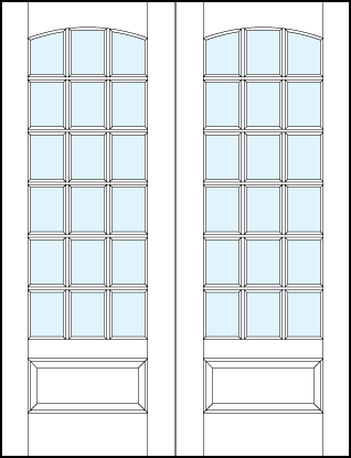 pair of interior glass french doors with 18 true divided lites, slight curved top arch and raised bottom panel