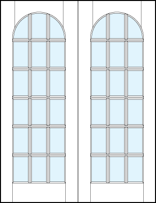 pair of interior glass french doors with 18 true divided lites and half circle top arch