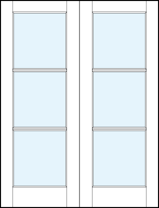 pair of modern interior french doors with center glass panel and two horizontal true divided lites