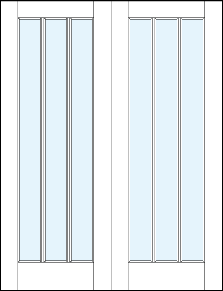 pair of modern interior french doors with center glass panel and two vertical true divided lites