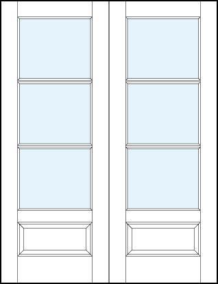 pair of interior french doors with three horizontal true divided lites and bottom raised panel