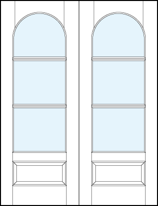 pair of interior french doors with three horizontal true divided lites, half circle top and bottom raised panel